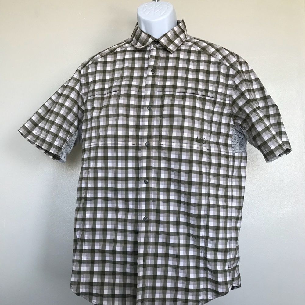 Rei Mens Sz M Green Plaid Mesh Armpits Shirt